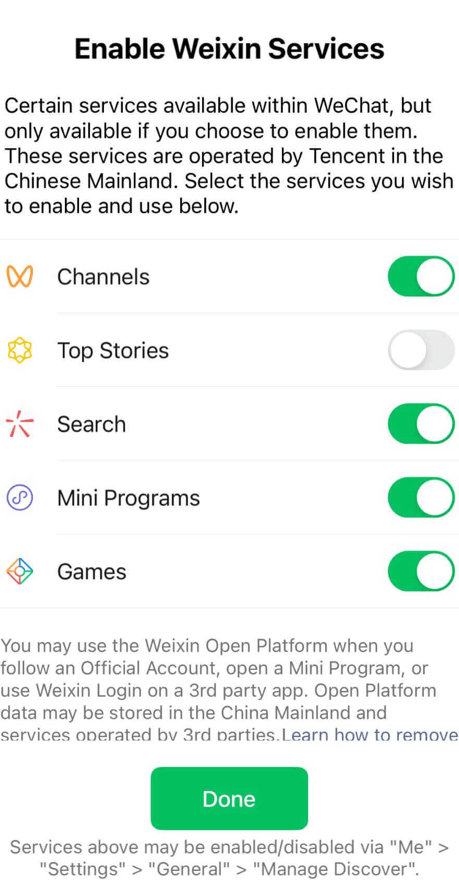 Enable Weixin services