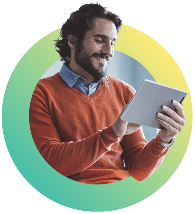 Man holding his tablet